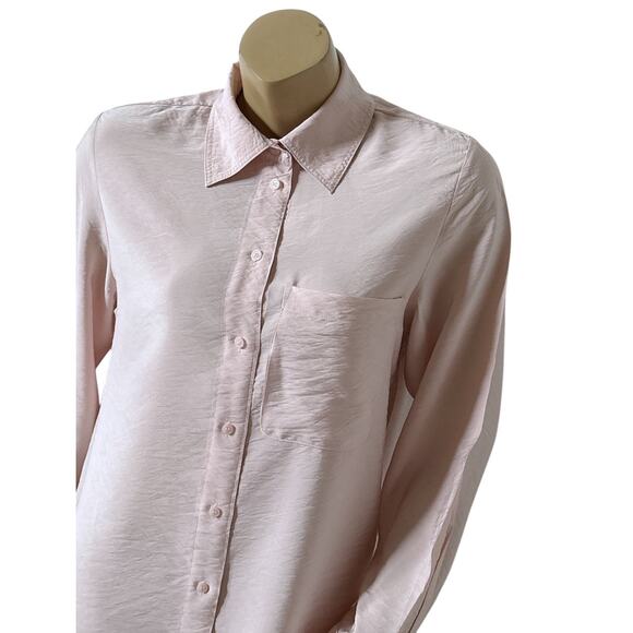 H&M Womens Size XS Pink Long Sleeve Viscose Blend Button Front Collared Shirt - Picture 4 of 7